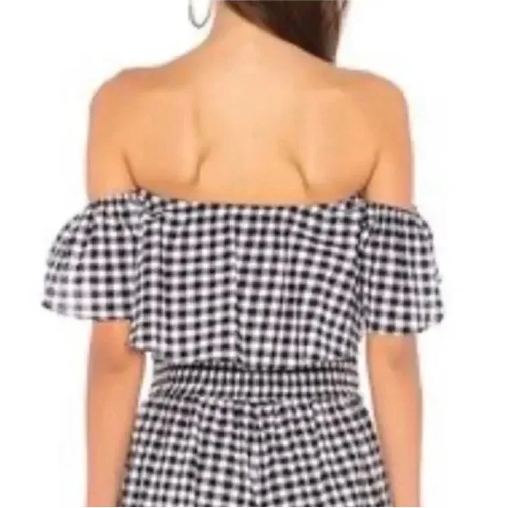 Misa Los Angeles Cotton Lunna Gingham Flutter Off Shoulder Crop Top. - Picture 3 of 10